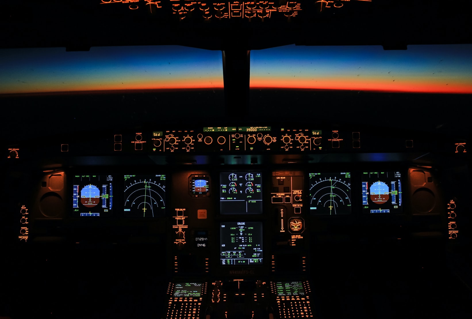 View of A330-200 cockpit while over the Atlantic Ocean