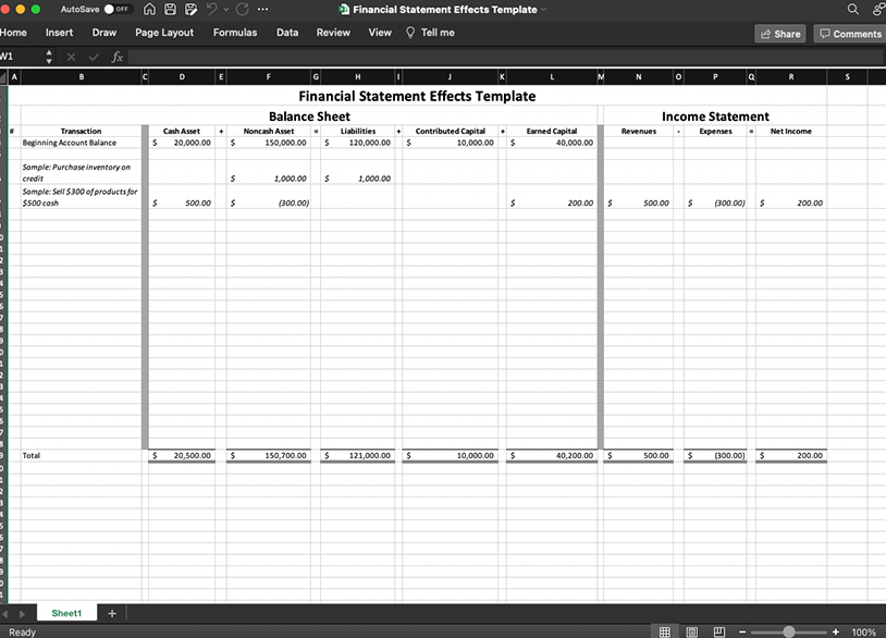 Financial Statement Effects Template