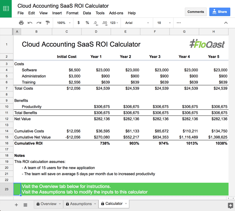 Screenshot of FloQast's Cloud Accounting SaaS ROI Calculator