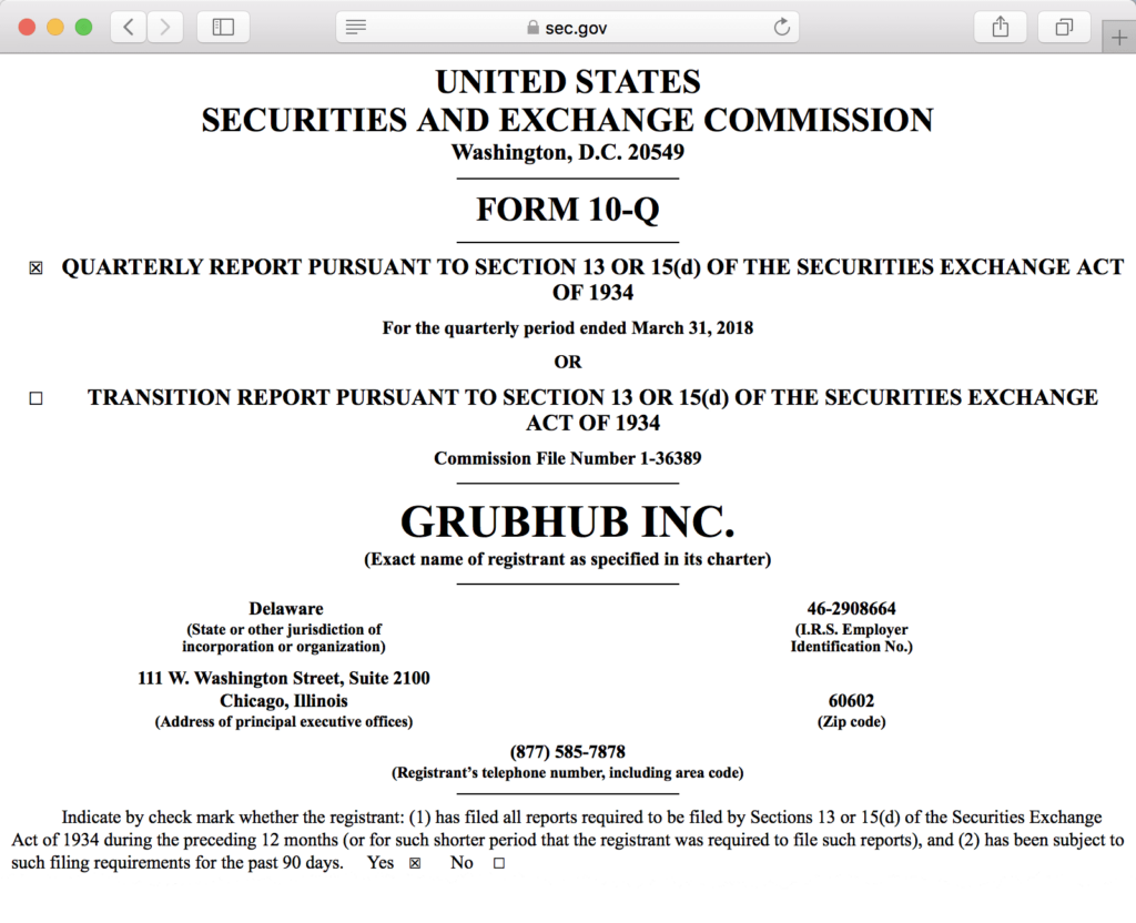 Grubhub Form 10-Q screenshot