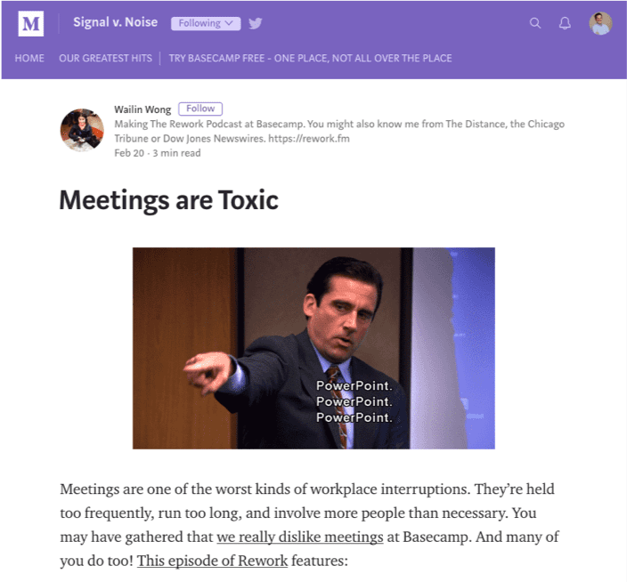 Screenshot: &quot;Meetings sind giftig&quot;