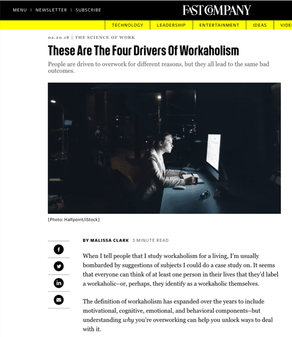 Screenshot: "These Are The Four Drivers of Workaholism"